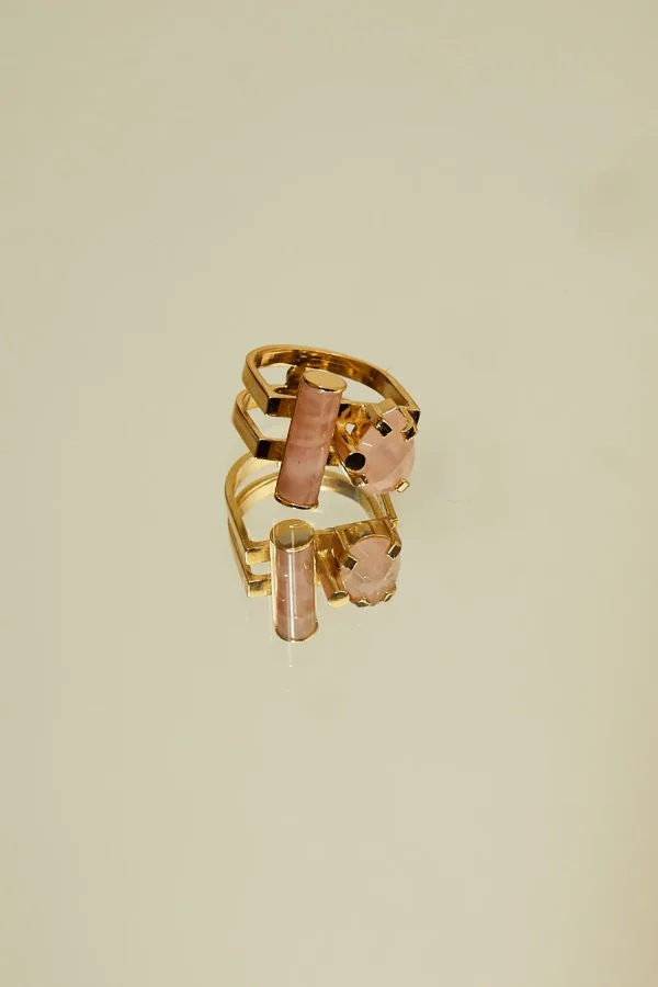 Studio Collect Tube ring with rose quartz